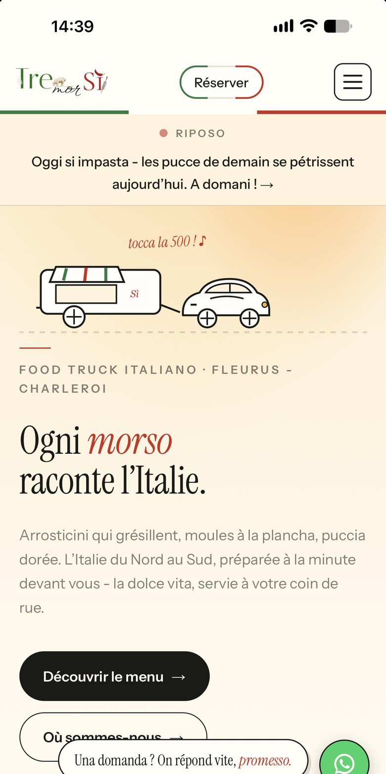 Le site de Tre Mor Si affiché sur un téléphone